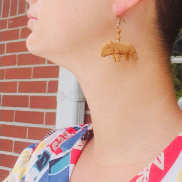 Vintage African Hand Carved Wooden Earrings - Picture 5 of 5